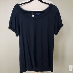 GAP Black Faux Fur Trim T-Shirt